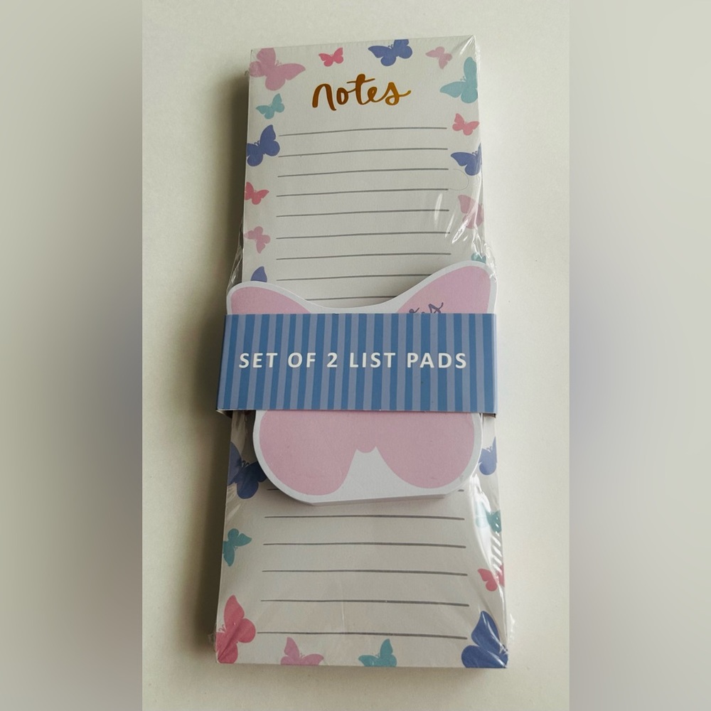 New Set of 2 List Pads Notepad Butterflies Long Pad with 22 lines Butterfly pad